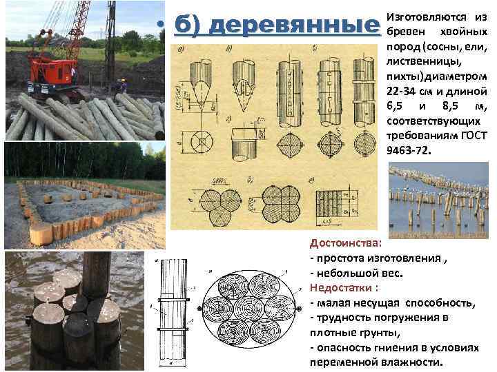  • б) деревянные Изготовляются из бревен хвойных пород (сосны, ели, лиственницы, пихты) диаметром