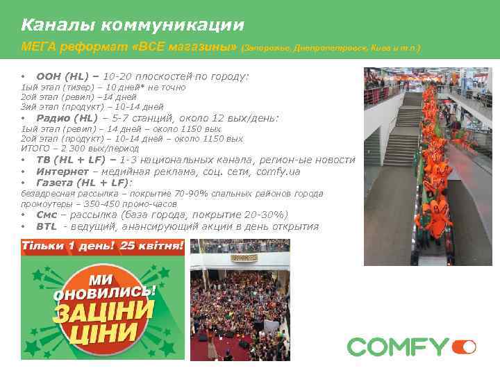 Каналы коммуникации МЕГА реформат «ВСЕ магазины» (Запорожье, Днепропетровск, Киев и т. п. ) •