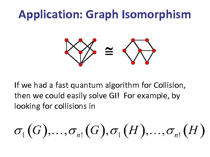 Application: Graph Isomorphism If we had a fast quantum algorithm for Collision, then we