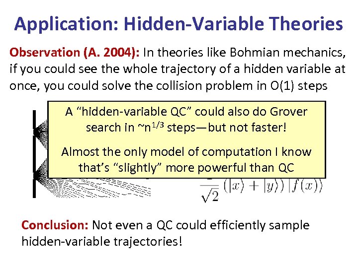 Application: Hidden-Variable Theories Observation (A. 2004): In theories like Bohmian mechanics, if you could