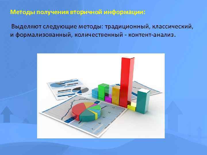 Методы получения вторичной информации: Выделяют следующие методы: традиционный, классический, и формализованный, количественный - контент-анализ.