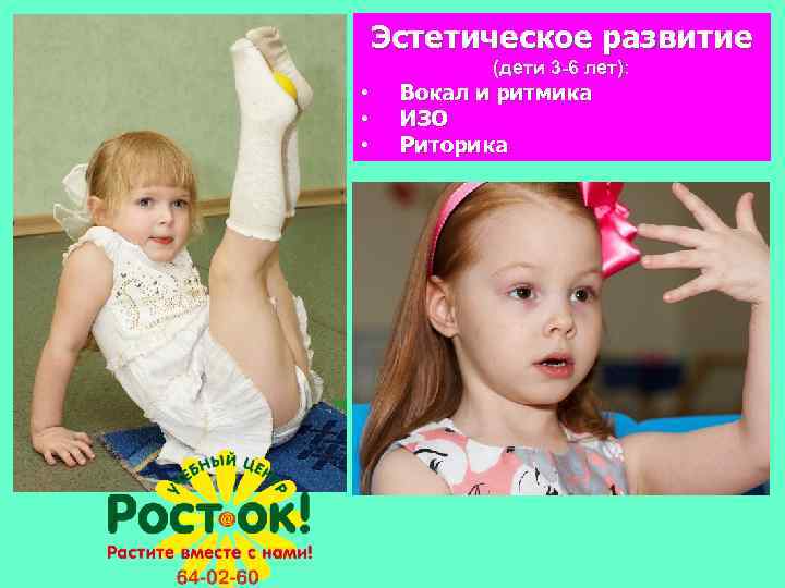 Эстетическое развитие (дети 3 -6 лет): • • • Вокал и ритмика ИЗО Риторика