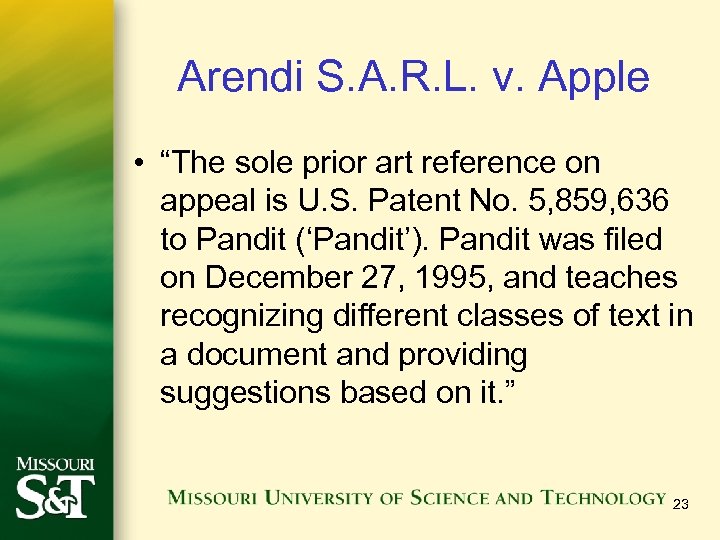 Arendi S. A. R. L. v. Apple • “The sole prior art reference on