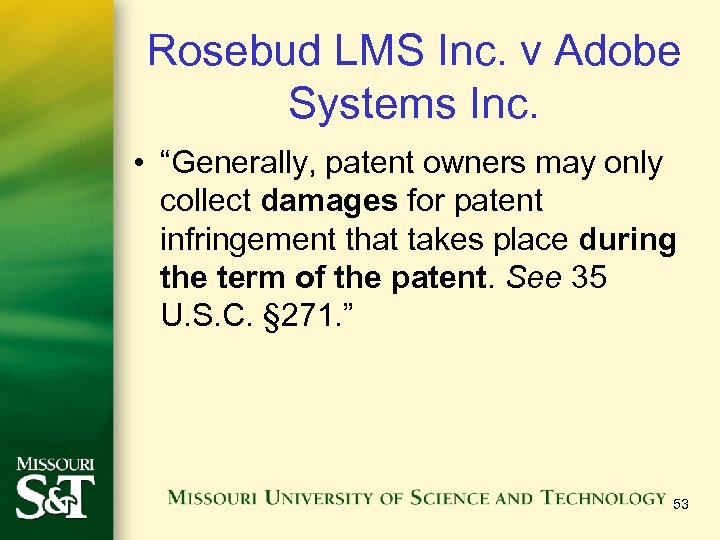 Rosebud LMS Inc. v Adobe Systems Inc. • “Generally, patent owners may only collect