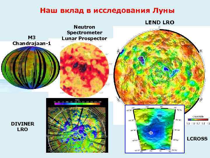 Наш вклад в исследования Луны M 3 Chandrajaan-1 Neutron Spectrometer Lunar Prospector LEND LRO