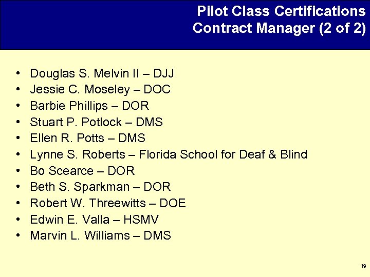 Pilot Class Certifications Contract Manager (2 of 2) • • • Douglas S. Melvin