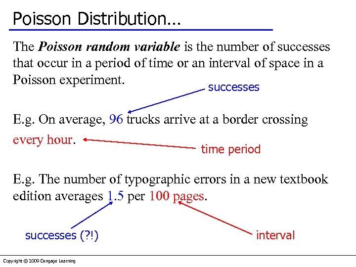 Poisson Distribution… The Poisson random variable is the number of successes that occur in