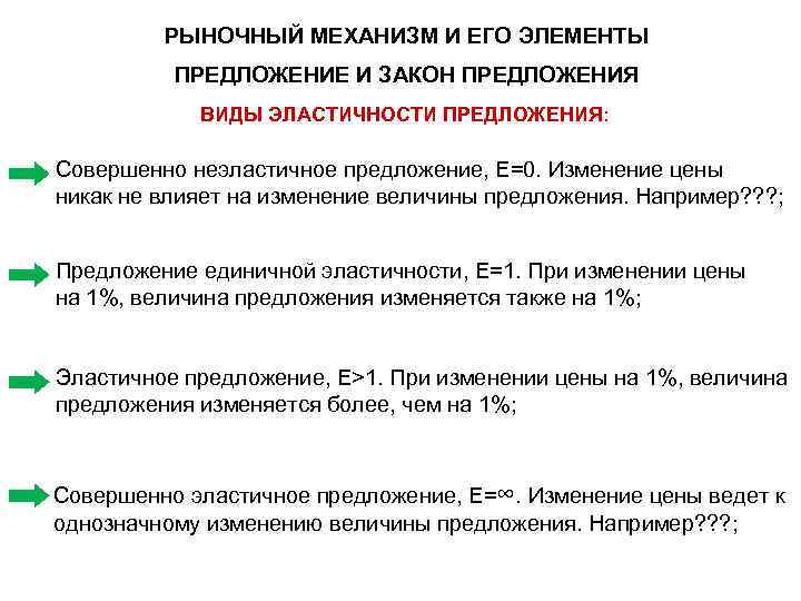 РЫНОЧНЫЙ МЕХАНИЗМ И ЕГО ЭЛЕМЕНТЫ ПРЕДЛОЖЕНИЕ И ЗАКОН ПРЕДЛОЖЕНИЯ ВИДЫ ЭЛАСТИЧНОСТИ ПРЕДЛОЖЕНИЯ: Совершенно неэластичное