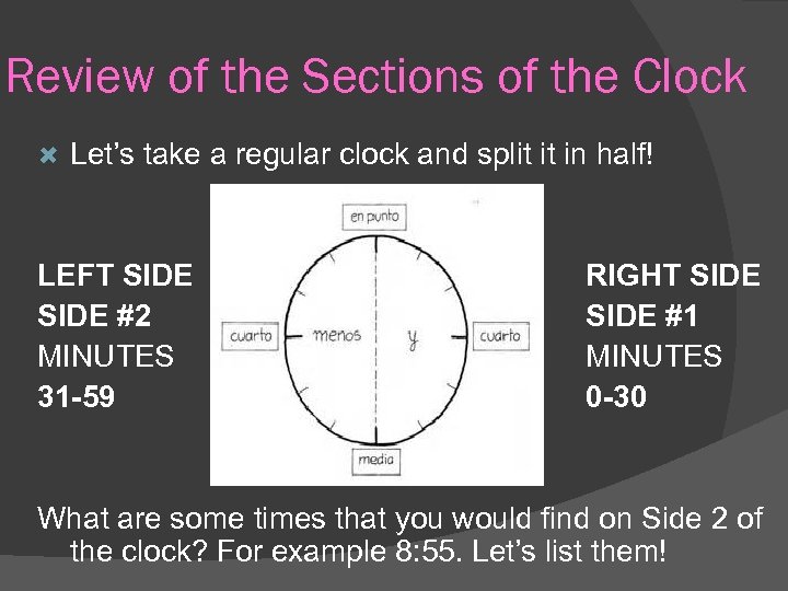 Review of the Sections of the Clock Let’s take a regular clock and split