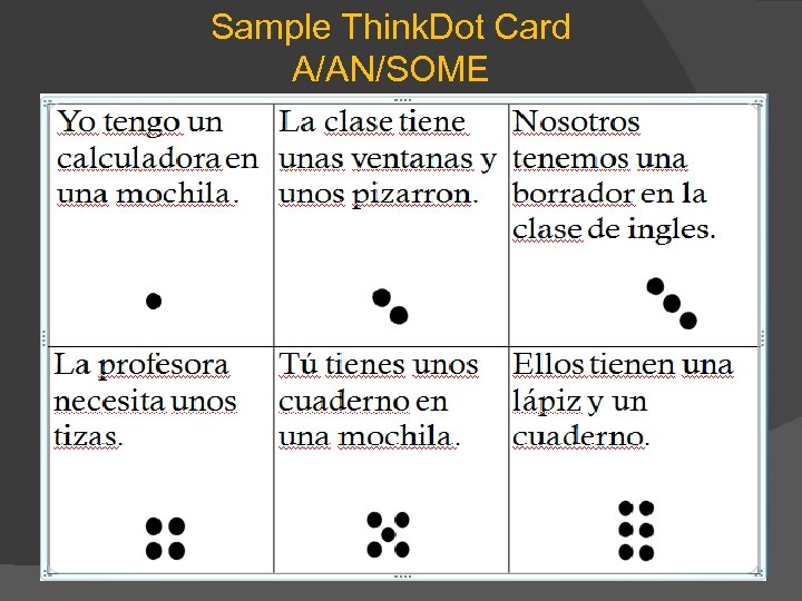 Sample Think. Dot Card A/AN/SOME 
