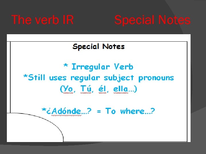 The verb IR Special Notes 