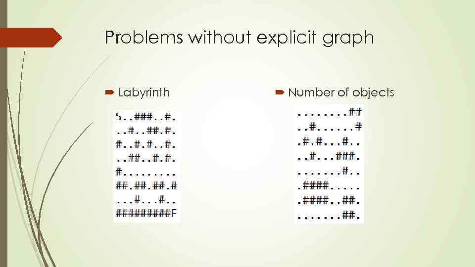 Problems without explicit graph Labyrinth Number of objects 