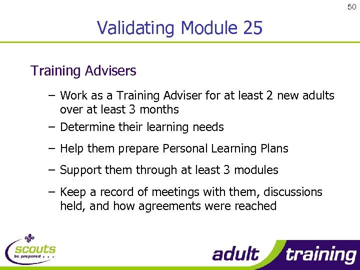 50 Validating Module 25 Training Advisers – Work as a Training Adviser for at