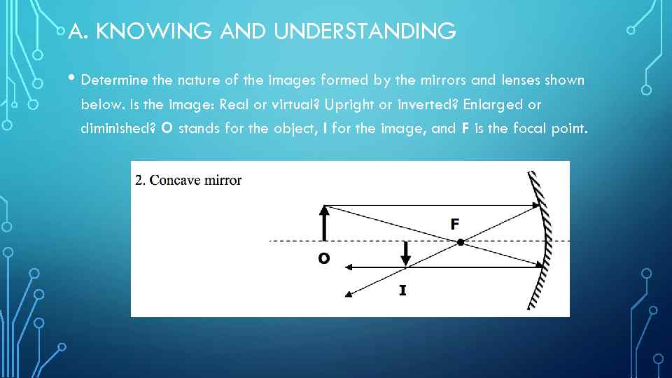 A. KNOWING AND UNDERSTANDING • Determine the nature of the images formed by the