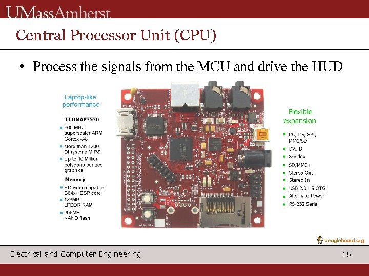 Central Processor Unit (CPU) • Process the signals from the MCU and drive the