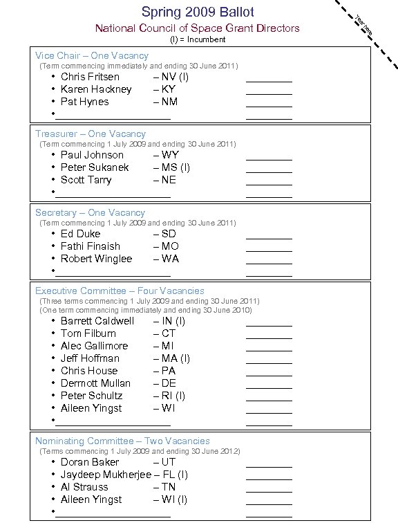 (Term commencing immediately and ending 30 June 2011) • Chris Fritsen – NV (I)