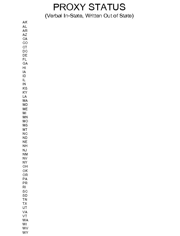 PROXY STATUS (Verbal In-State, Written Out of State) AK AL AR AZ CA CO
