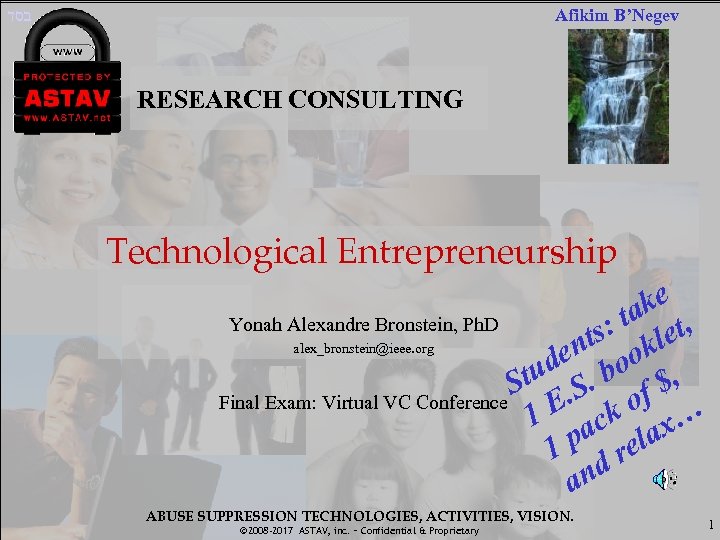  בסד Afikim B’Negev RESEARCH CONSULTING Technological Entrepreneurship ke ta t, Yonah Alexandre Bronstein,
