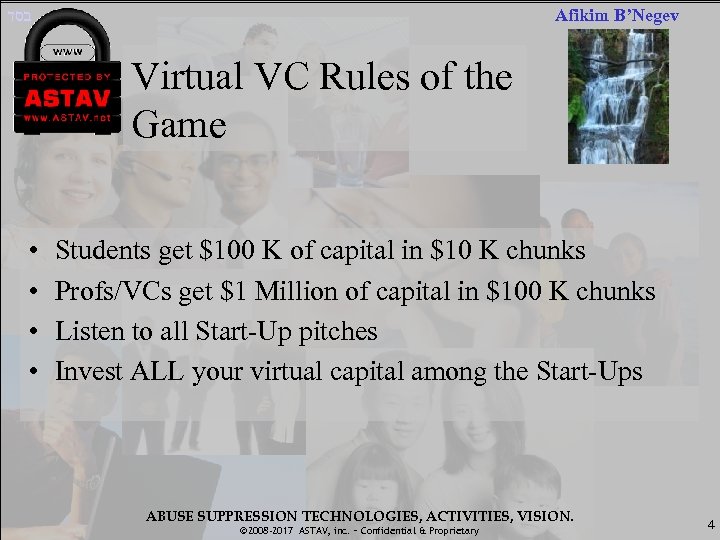  בסד Afikim B’Negev Virtual VC Rules of the Game • • Students get
