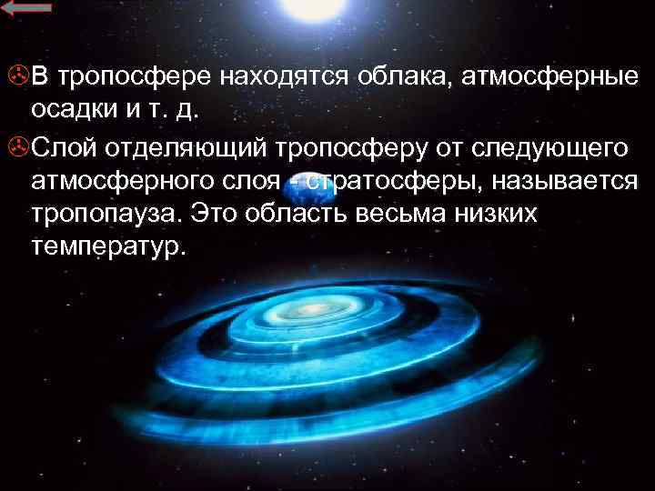 >В тропосфере находятся облака, атмосферные осадки и т. д. >Слой отделяющий тропосферу от следующего