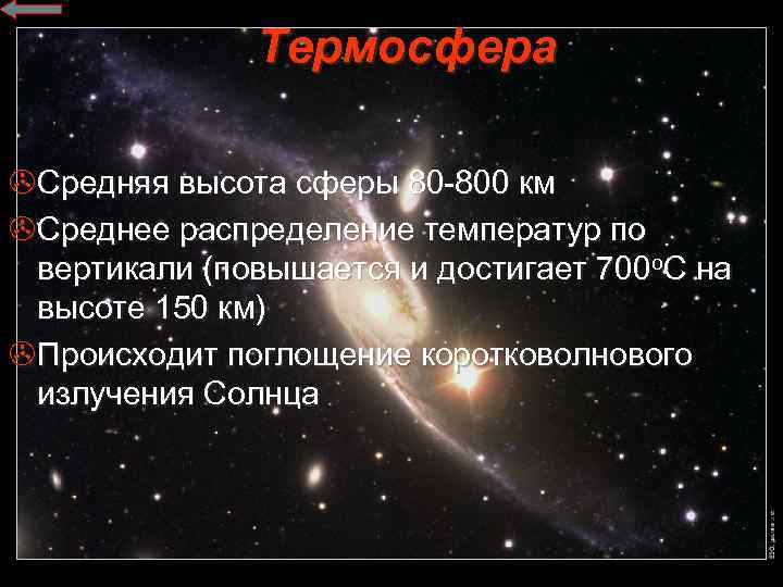 Термосфера >Средняя высота сферы 80 -800 км >Среднее распределение температур по вертикали (повышается и