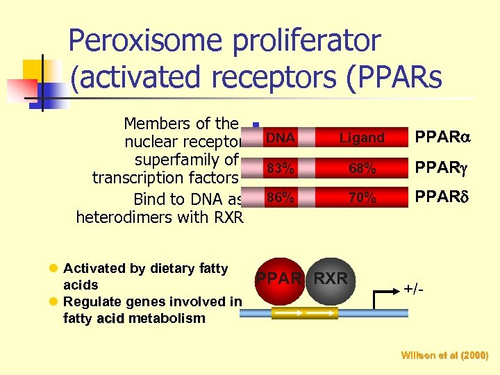 Peroxisome proliferator (activated receptors (PPARs Members of the nuclear receptor superfamily of transcription factors
