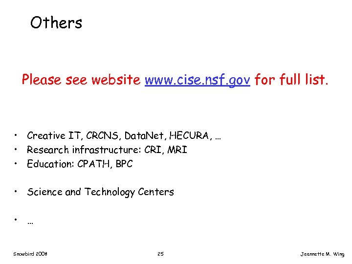 Others Please see website www. cise. nsf. gov for full list. • Creative IT,