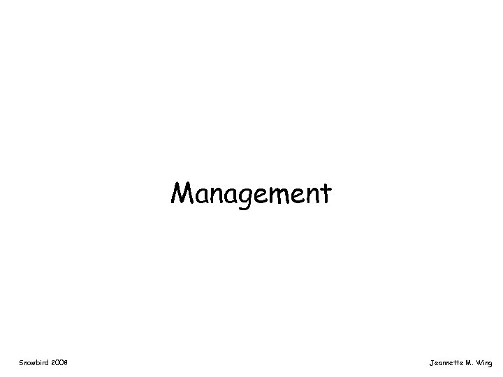 Management Snowbird 2008 Jeannette M. Wing 
