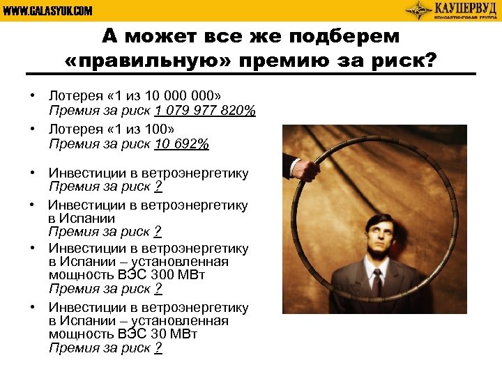 WWW. GALASYUK. COM А может все же подберем «правильную» премию за риск? • Лотерея