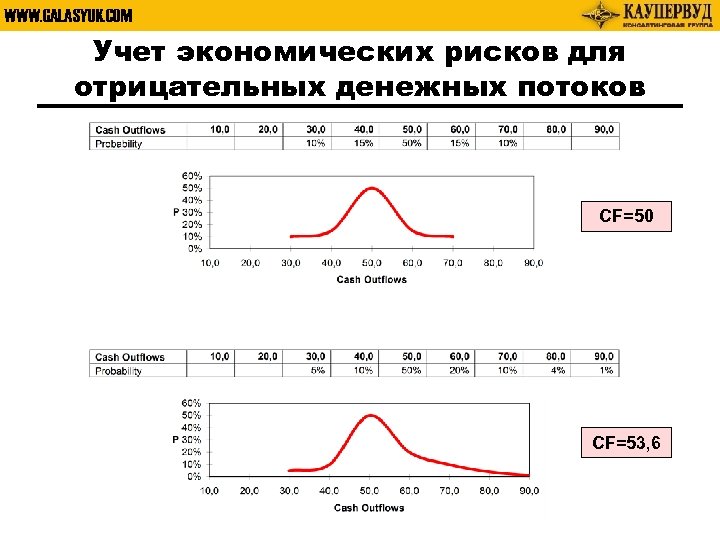 WWW. GALASYUK. COM Учет экономических рисков для отрицательных денежных потоков CF=50 CF=53, 6 