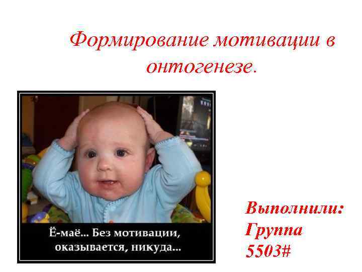 Формирование мотивации в онтогенезе. Выполнили: Группа 5503# 