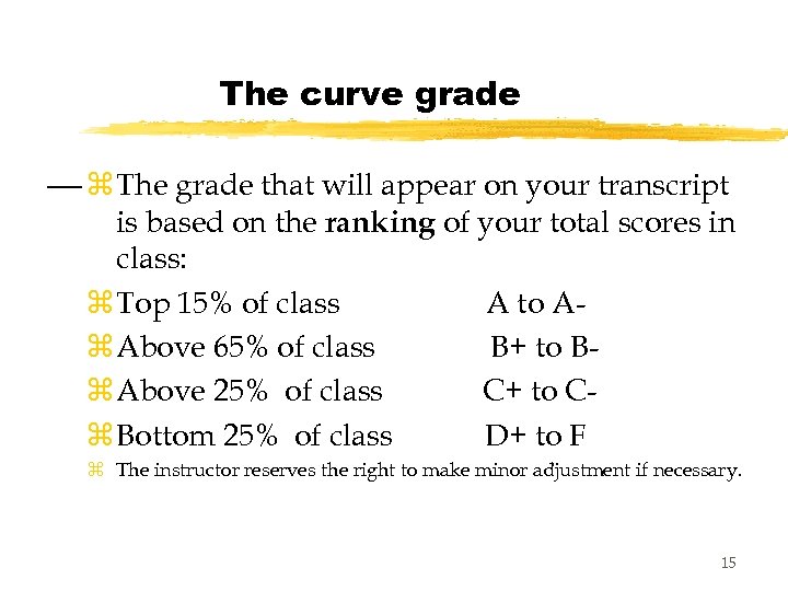 The curve grade z The grade that will appear on your transcript is based