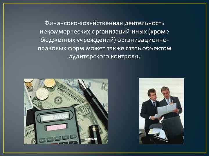 Финансово-хозяйственная деятельность некоммерческих организаций иных (кроме бюджетных учреждений) организационноправовых форм может также стать объектом