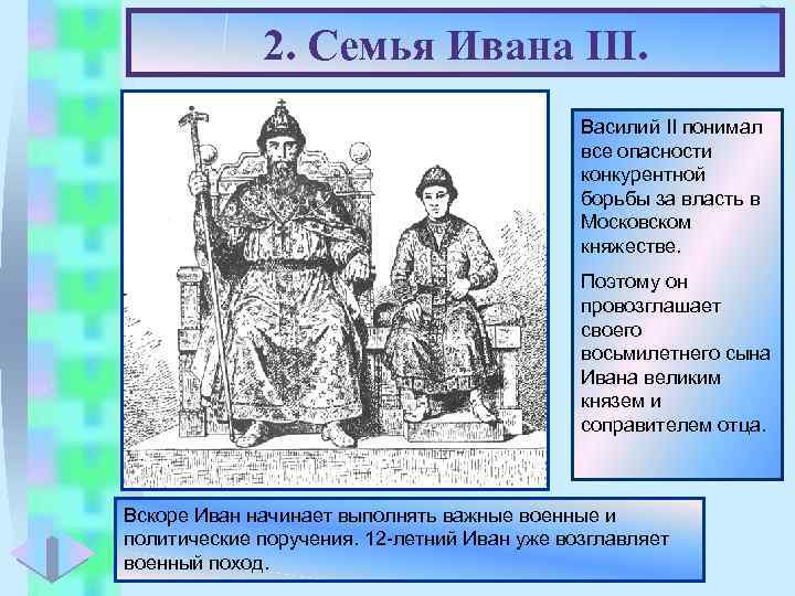2. Семья Ивана III. Меню Василий II понимал все опасности конкурентной борьбы за власть