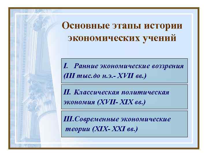 Основные этапы истории экономических учений I. Ранние экономические воззрения (III тыс. до н. э.