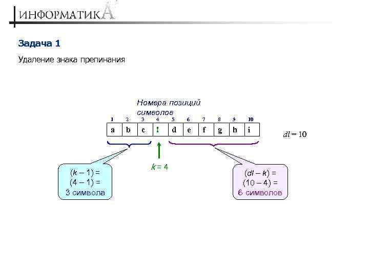 Задача 1 Удаление знака препинания 1 a (k – 1) = (4 – 1)