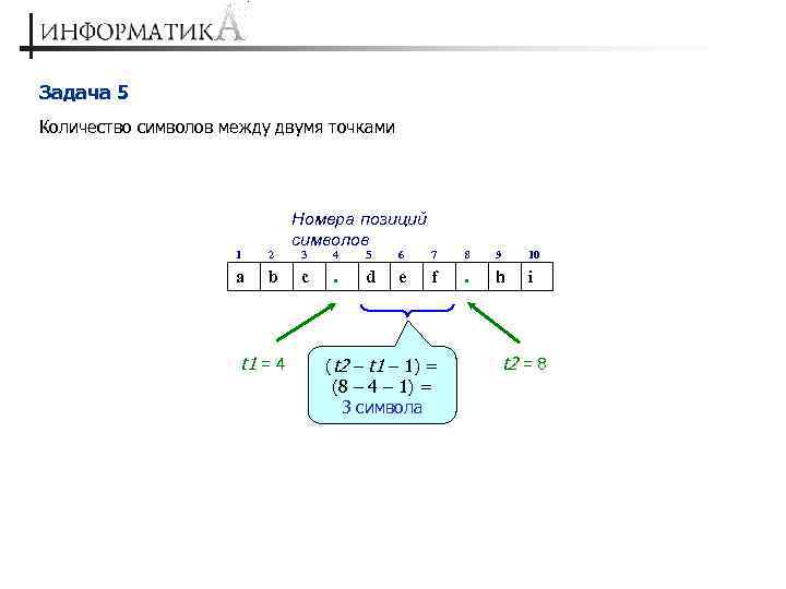 Задача 5 Количество символов между двумя точками 1 2 a b t 1 =