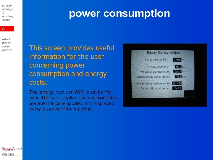 energy savings & molding costs power consumption 23 retrofit motor speed control This screen