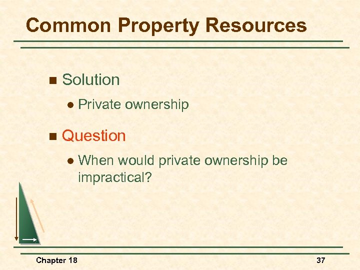 Common Property Resources n Solution l n Private ownership Question l Chapter 18 When
