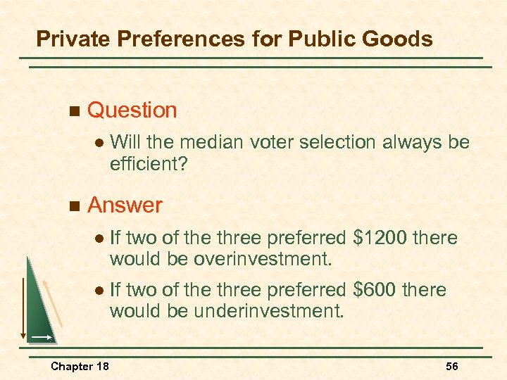 Private Preferences for Public Goods n Question l n Will the median voter selection