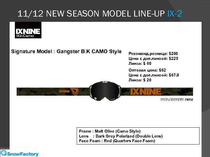 11/12 NEW SEASON MODEL LINE-UP IX-2 Signature Model : Gangster B. K CAMO Style