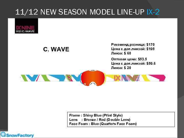 11/12 NEW SEASON MODEL LINE-UP IX-2 C. WAVE Рекоменд. розница: $170 Цена с доп.