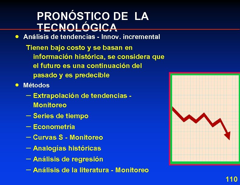 · PRONÓSTICO DE LA TECNOLÓGICA Análisis de tendencias - Innov. incremental Tienen bajo costo