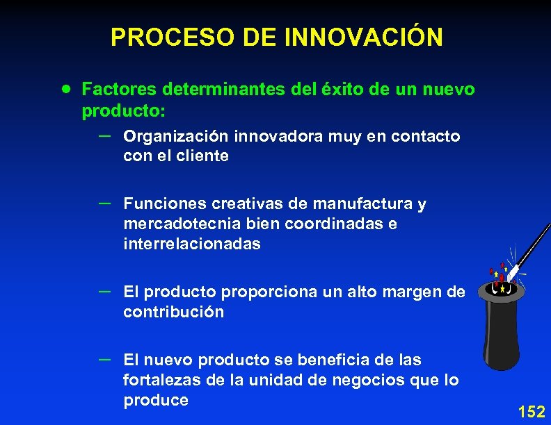 PROCESO DE INNOVACIÓN · Factores determinantes del éxito de un nuevo producto: – Organización