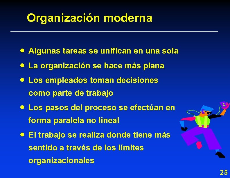 Organización moderna · · · Algunas tareas se unifican en una sola La organización