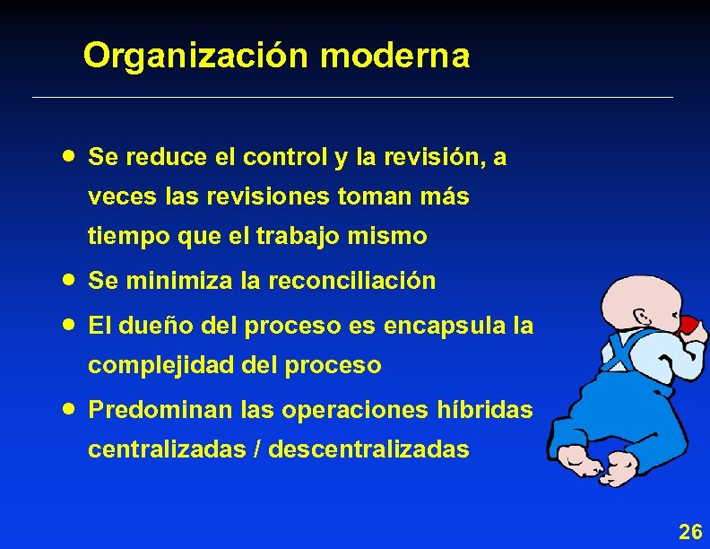 Organización moderna · Se reduce el control y la revisión, a veces las revisiones