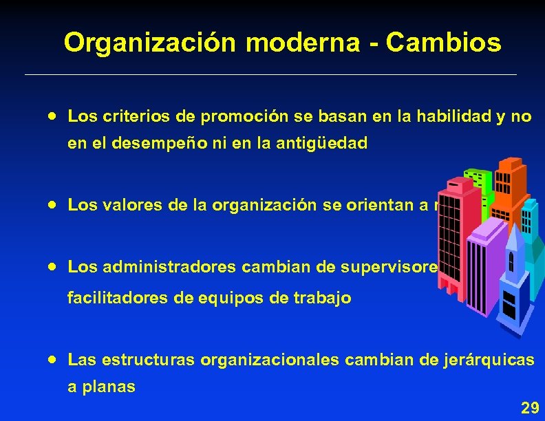 Organización moderna - Cambios · Los criterios de promoción se basan en la habilidad