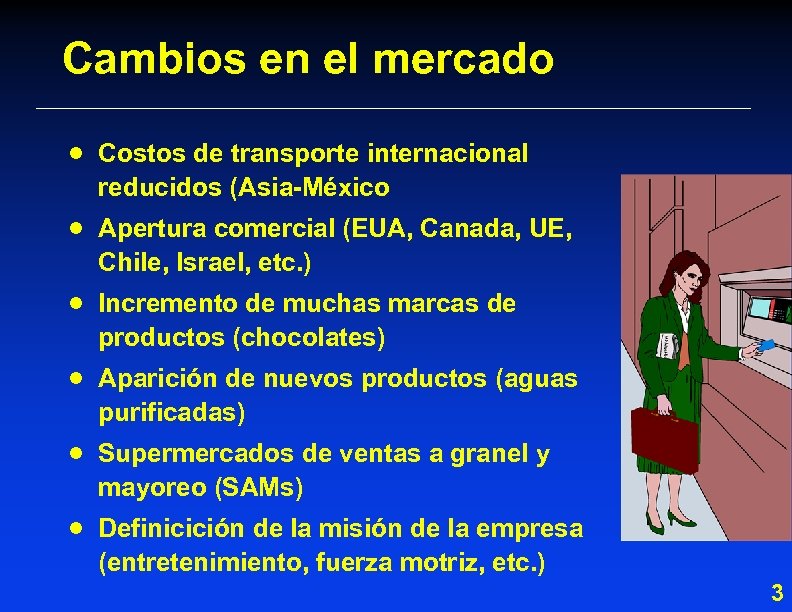 Cambios en el mercado · Costos de transporte internacional reducidos (Asia-México · Apertura comercial