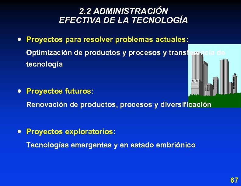 2. 2 ADMINISTRACIÓN EFECTIVA DE LA TECNOLOGÍA · Proyectos para resolver problemas actuales: Optimización