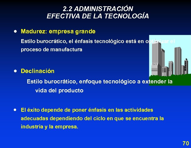 2. 2 ADMINISTRACIÓN EFECTIVA DE LA TECNOLOGÍA · Madurez: empresa grande Estilo burocrático, el